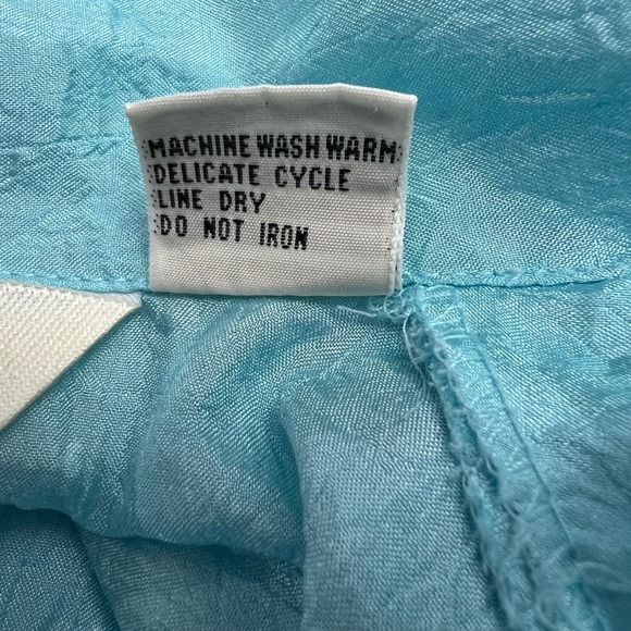 Vintage Diane von Furstenberg Aqua Blue Button Up Crinkle Blouse DVF Top Size 6 - Picture 5 of 9